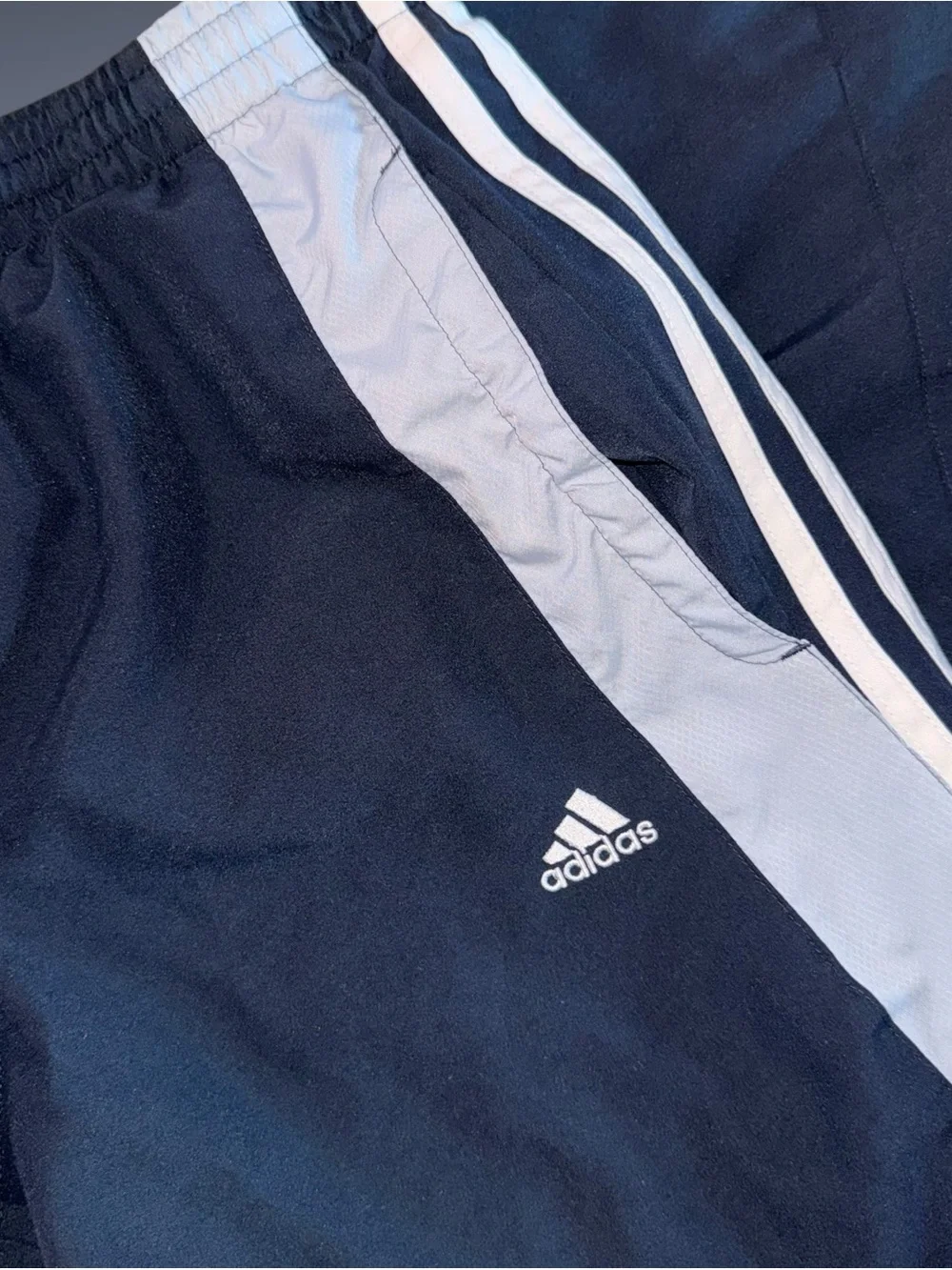 Vintage Y2K Adidas Navy Blue & White Track Pants Mesh Lined Size Medium